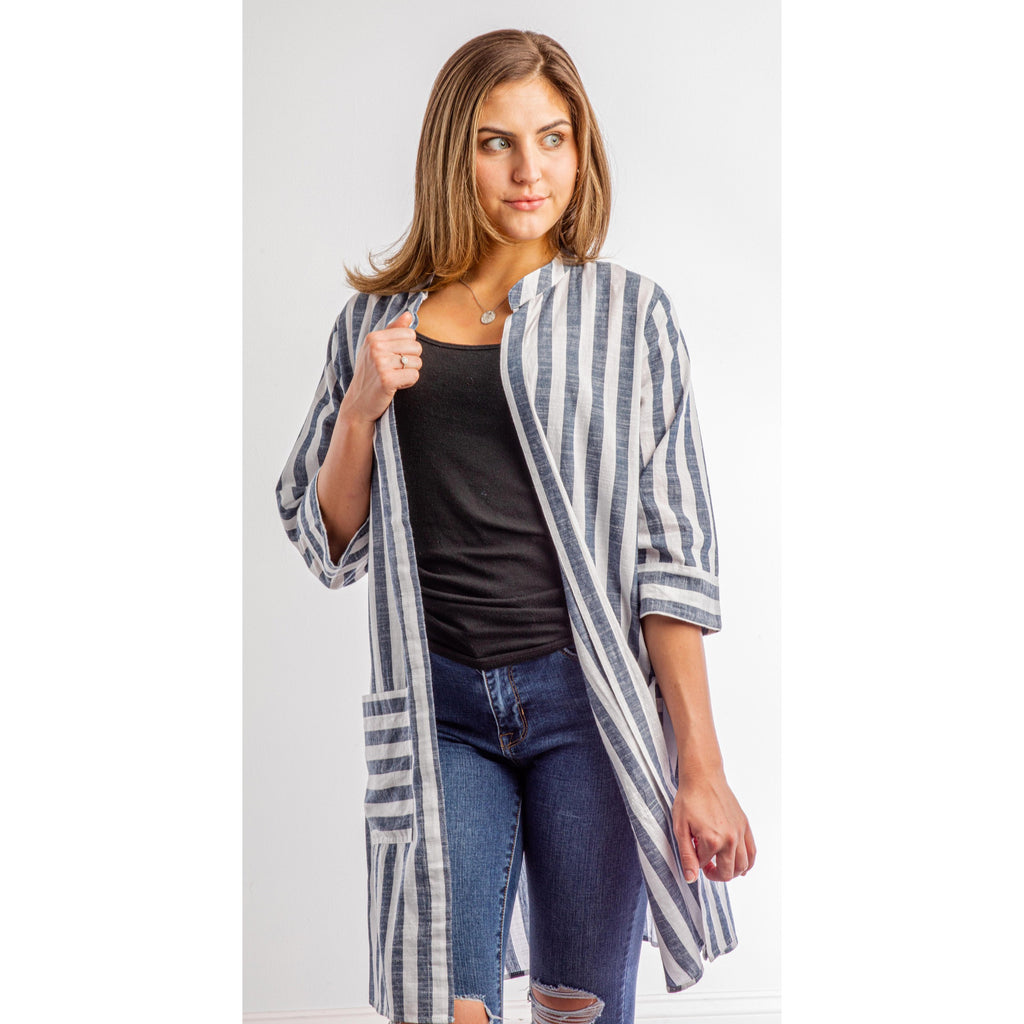 Free As A Bird Striped Duster (Blue or Taupe)