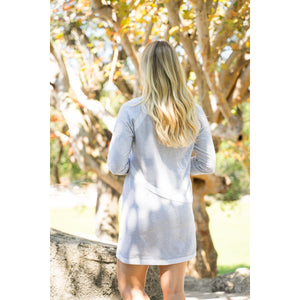 Heather gray dress with angle pocket & reverse fabric trim
