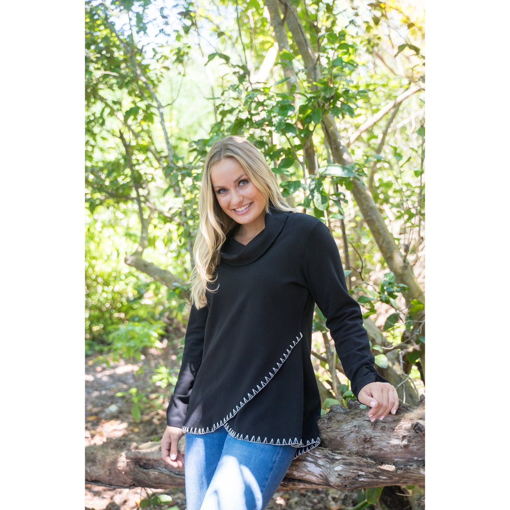 Black Whip Stitch Cowl neck Tunic