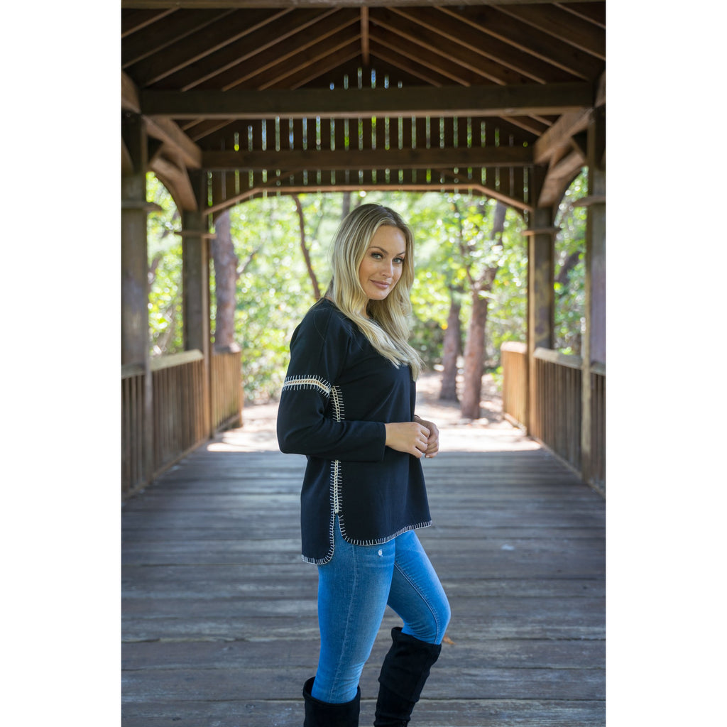 Black Whip Stitch Top