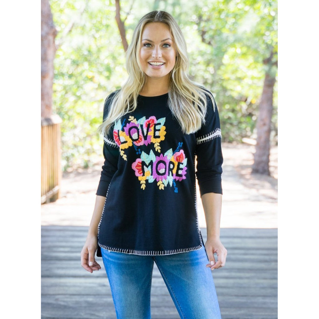 Love More hand inspirational Embroidered top