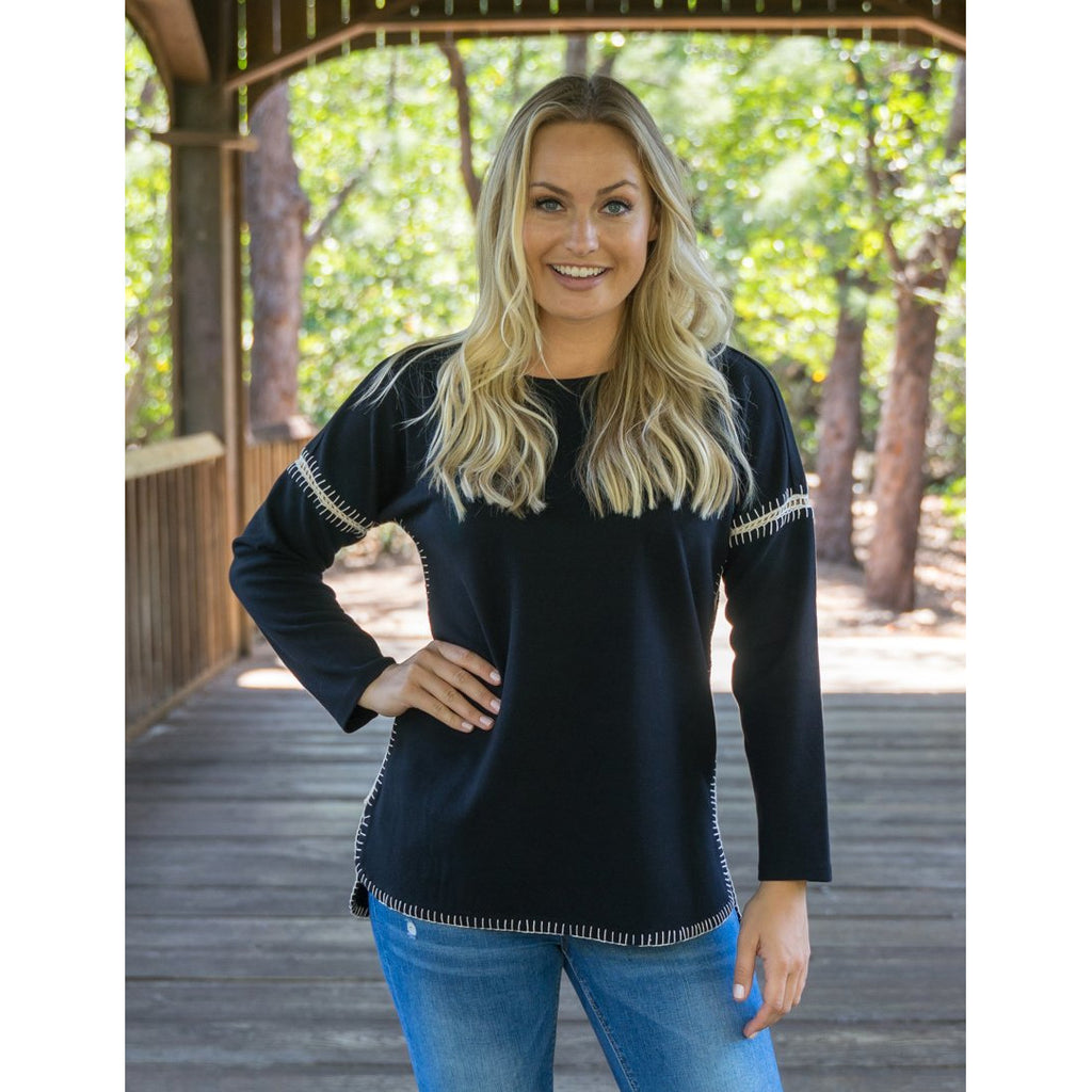 Black Whip Stitch Top